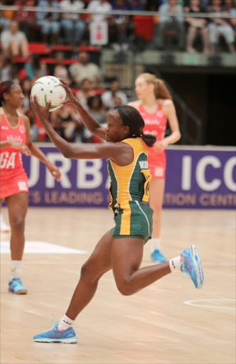 DURBAN, SOUTH AFRICA - JANUARY 29: Bongi Msomi, captain of the Proteas in action during the Netball Quad Series match between South African Proteas and England Roses .at the Durban ICC on January 29, 2017 in Durban, South Africa. (Photo by Reg Caldecott/Gallo Images)