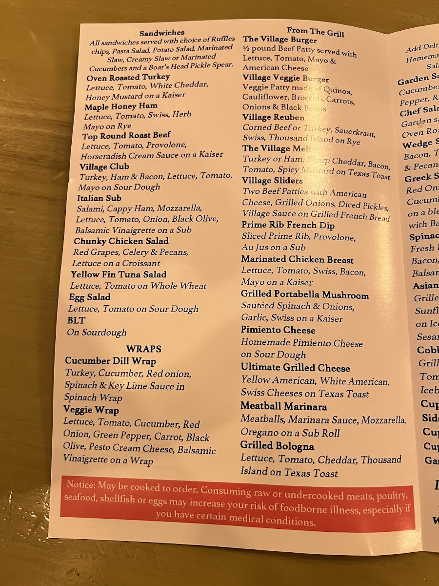 The Village Market gluten-free menu