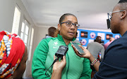 Banyana Banyana head coach Desiree Ellis speaks to reporters. 