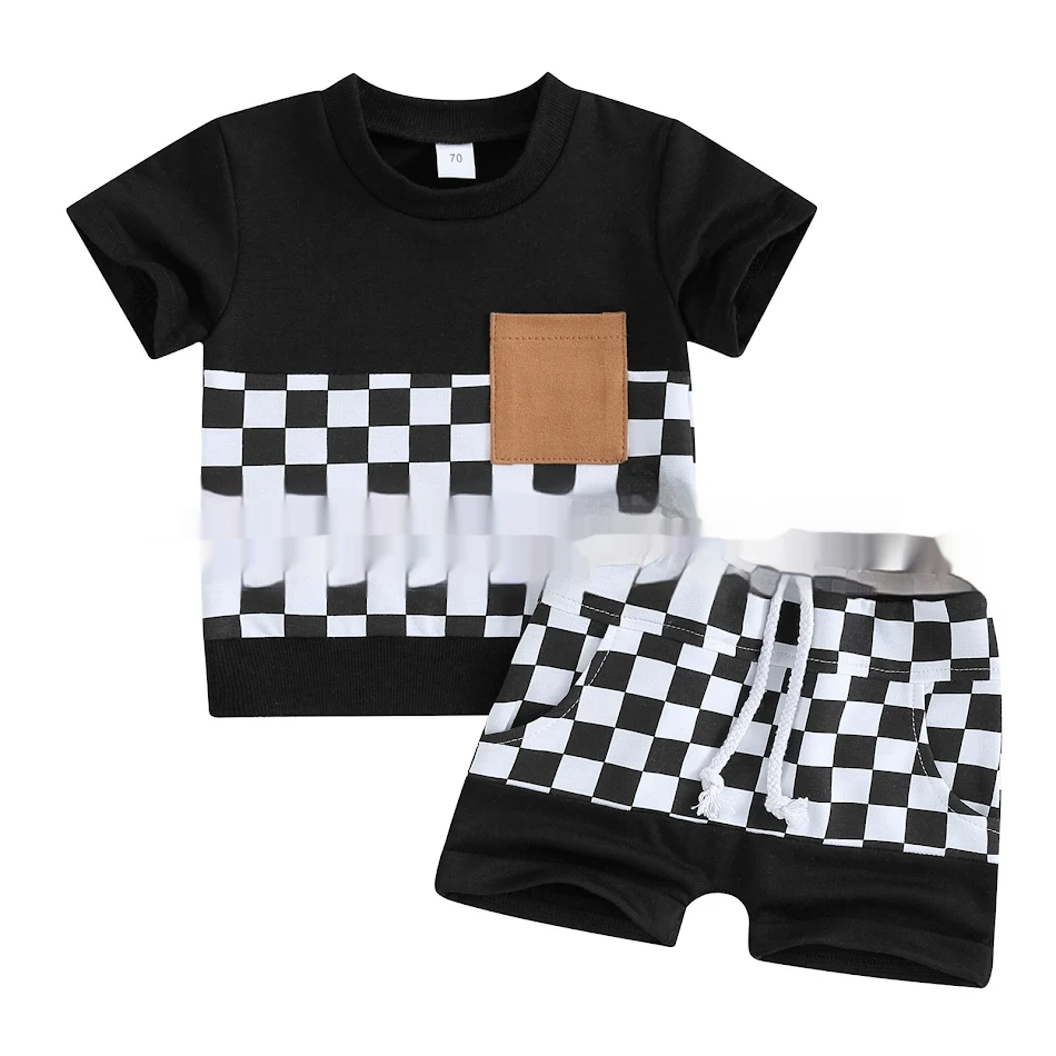 Fashion Personality Children's Plaid Shirt and Shorts Suit, Stylish Outfit, Comfortable Summer Wear, Trendy Design, Perf