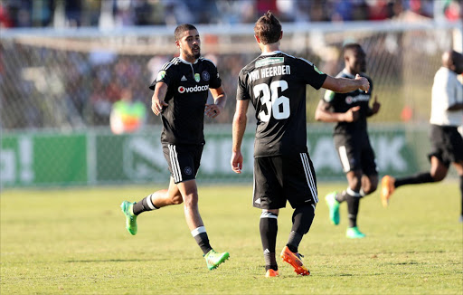 Abbubaker Mobara celebrates the opening goal during the Nedbank Cup semi final match between Golden Arrows and Orlando Pirates at Princess Magogo Stadium on May 21, 2017 in Durban, South Africa. (Photo by Anesh Debiky/Gallo Images)