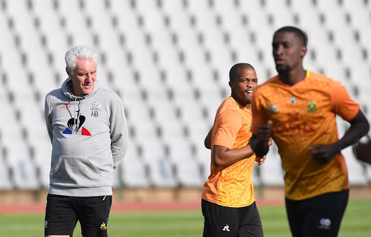 Bafana Bafana coach Hugo Broos oversees a training session at Dobsonville Stadium on September 21 2022.