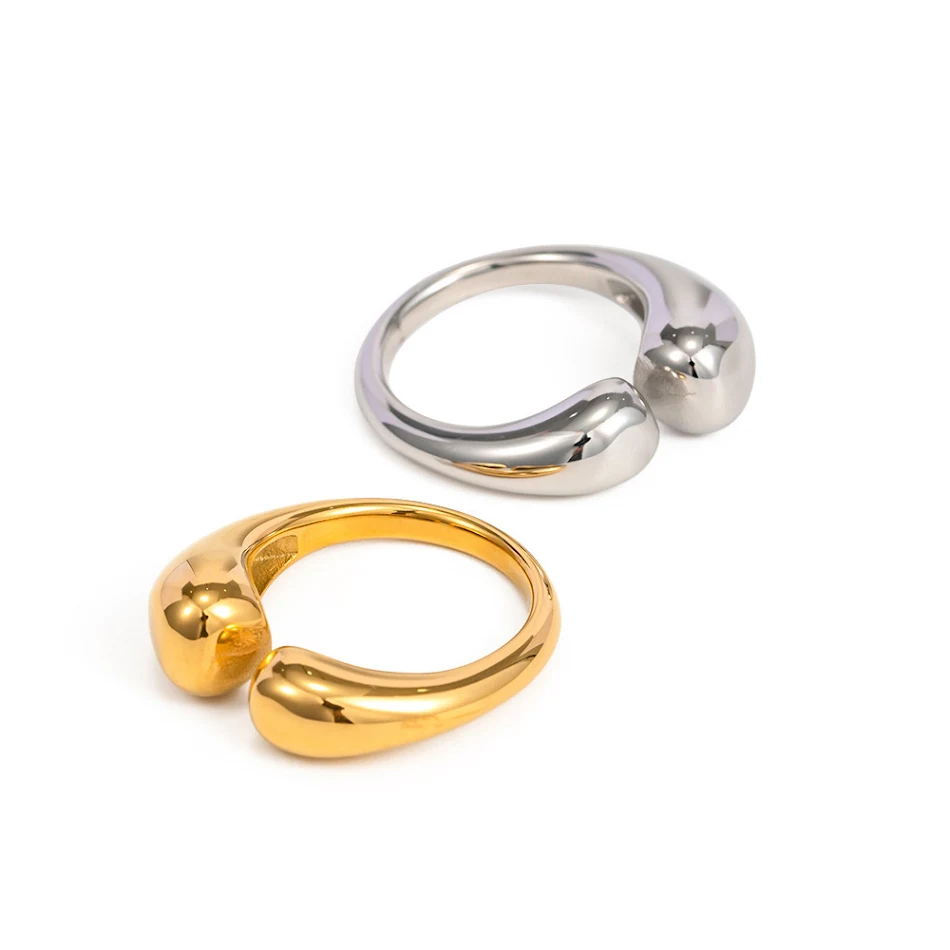 Vrouwen ring van roestvrij staal, kort en stevig, waterdruppel, verstelbare opening, elegant en duurzaam sieraad
