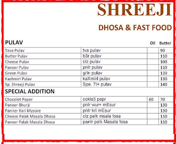 Shreeji Dhosa & Fast Food menu 