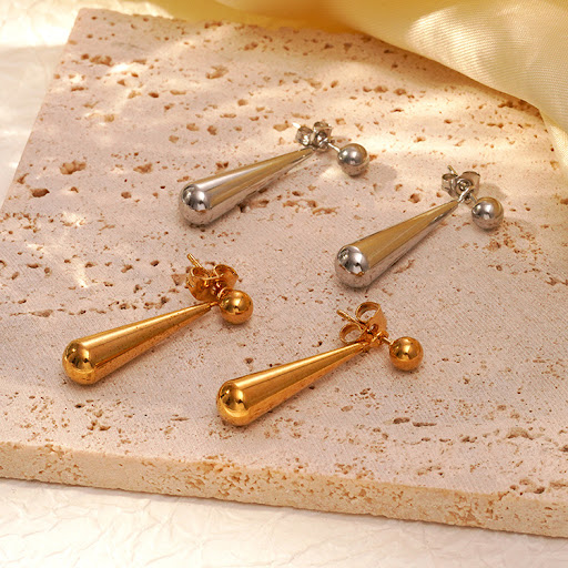 Title 3, Minimalist Long Water Drop Ear Studs, Dual-Wear...