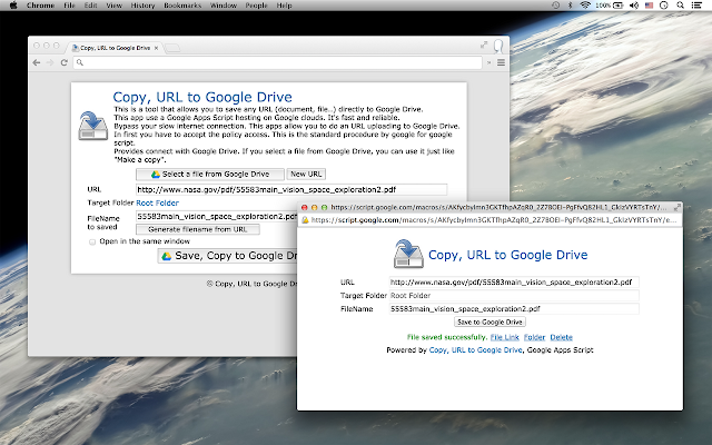 Screenshot of Copy, URL to Google Drive™