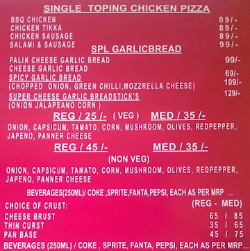 The Bangalore Pizza House menu 