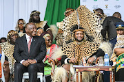  Cyril Ramaphosa, president of South Africa with AmaZulu King Misuzulu KaZwelithini at the certificate of recognition
handover ceremony at Moses Mabhida Stadium last year in Durban.