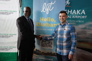 Ethekwini mayor Mxolisi Kaunda with Lift CEO Jonathan Ayache at the launch of the airline.