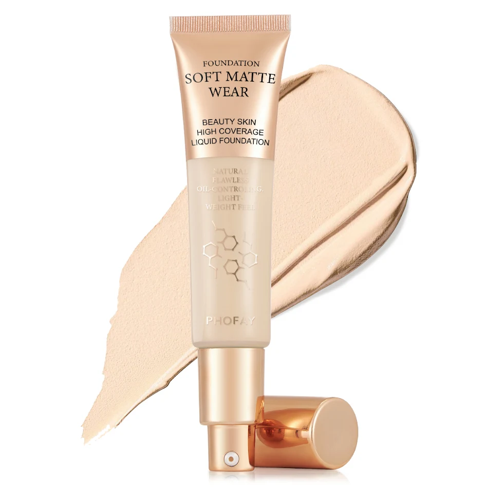 PHOFAY Full Coverage Foundation voor een perfecte huid. Verbergt onvolkomenheden, egaliseert de teint en zorgt voor een vlekkeloze, langdurige afwerking.