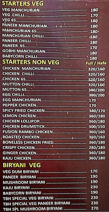 The Biryani House menu 