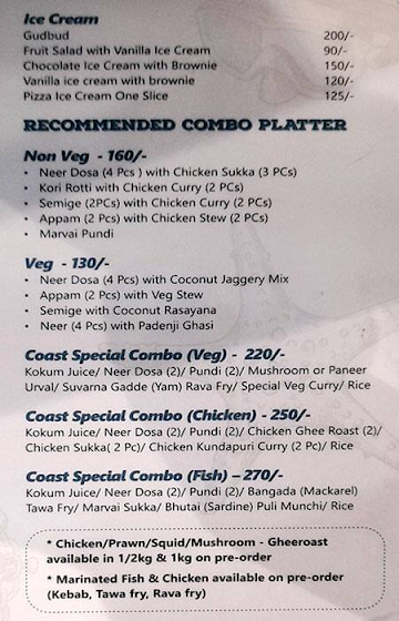 Coast @ JP Nagar menu 