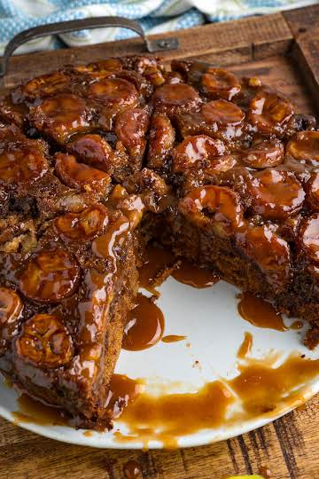 Banana Upside Down Cake with Chocolate Chips