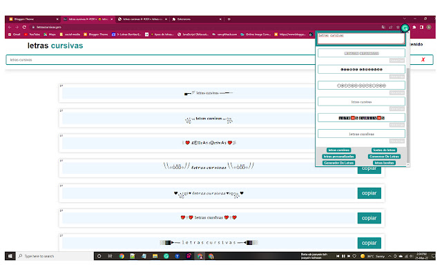 letras cursivas para copiar Instagram chrome extension