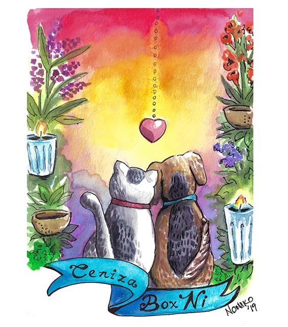 amistad especial gato y perro dia de muertos acuarela