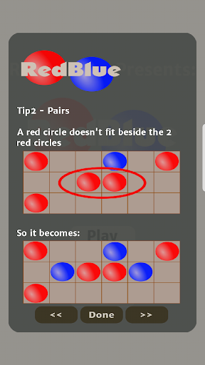 Screenshot Red Blue, a logic puzzle.