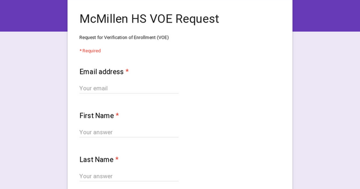 McMillen HS VOE Request