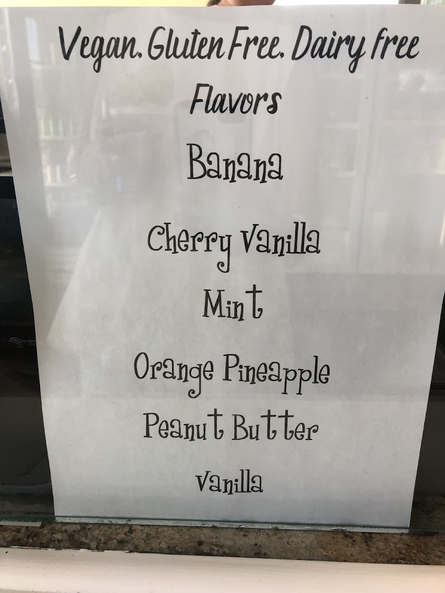 Gluten free Vegan Menu Two Additionl Flavors (not listed)