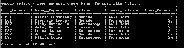 C:\Users\Aras\Documents\Tugas semester 1\Basis data\Tugas besar\7 Like, Order by, Grup By, Asc, Des\Like\Pegawai\Like 25.PNG