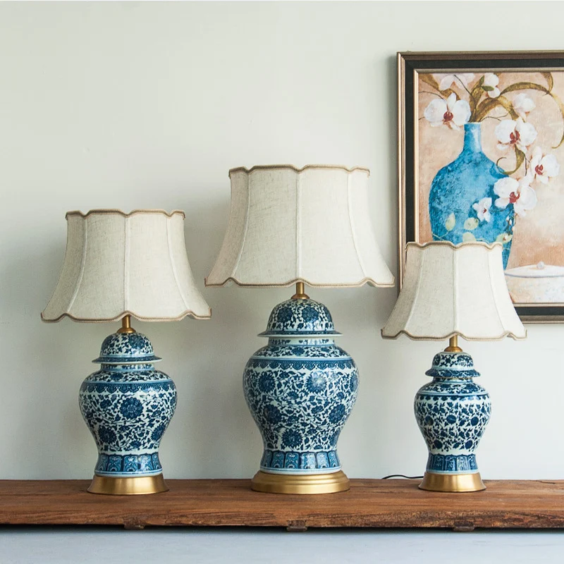 New Chinese Table Lamp Blue And White Porcelain Bedroom Bedside. Illuminate your bedroom or bedside table with this eleg