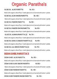 Organic Paratha's menu 1