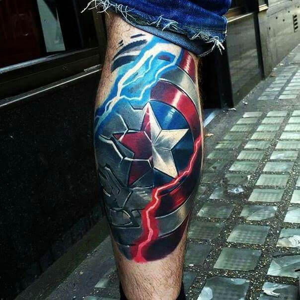 ลายสัก captain america ขา10