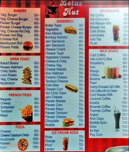 Lotus Hut Cafe menu 