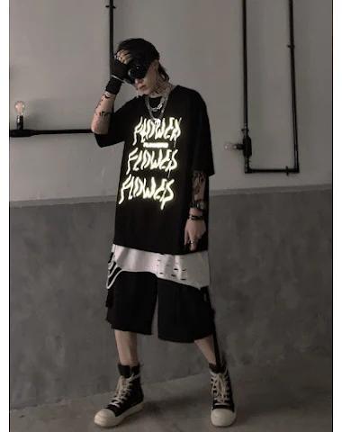 Hip-hop reflective letter T-shirt - 2