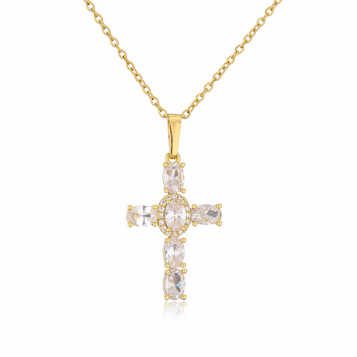 Title 3, Micro Inlaid Zircon Cross Necklace, elegant & s...