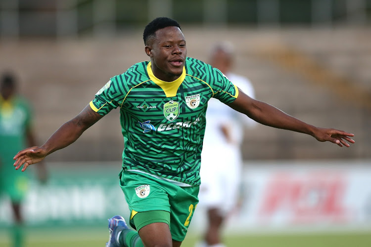 Thami Masiya of Baroka FC celebrates scoring in the Nedbank Cup last-32 match against Stellenbosch FC at Danie Craven Stadium in Stellenbosch on February 11 2022.