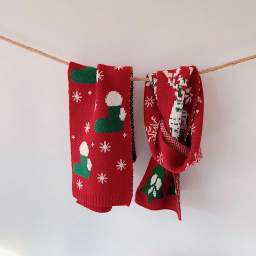 Title 5, Childrens Christmas Tree Deer Knitted Scarf. W...