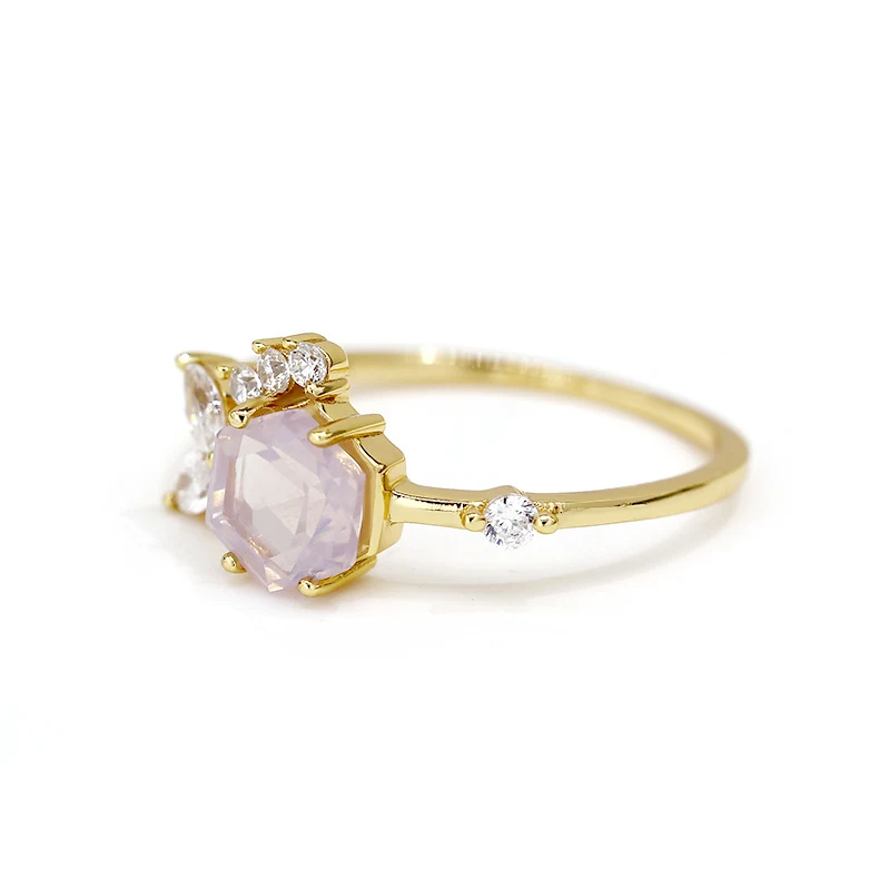 Bague en argent sterling S925 avec cristal lavande, zircon blanc, motif poisson poursuivant une bulle, petite et charmante.
