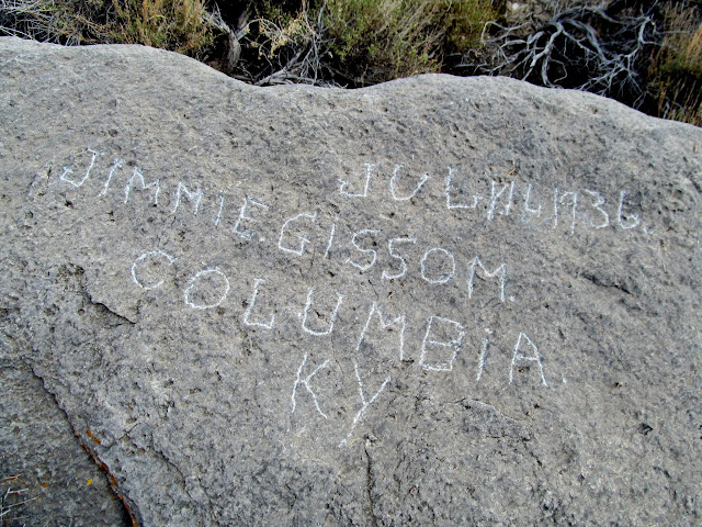 Inscription by a CCC enrolee:  July 14, 1936, Jimmie Gissom, Columbia, KY