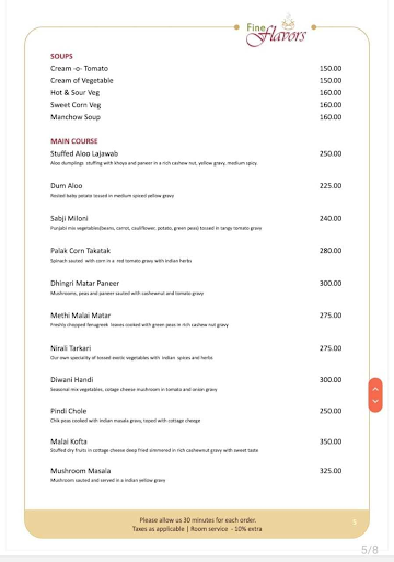 Fine Flavors Restaurant menu 