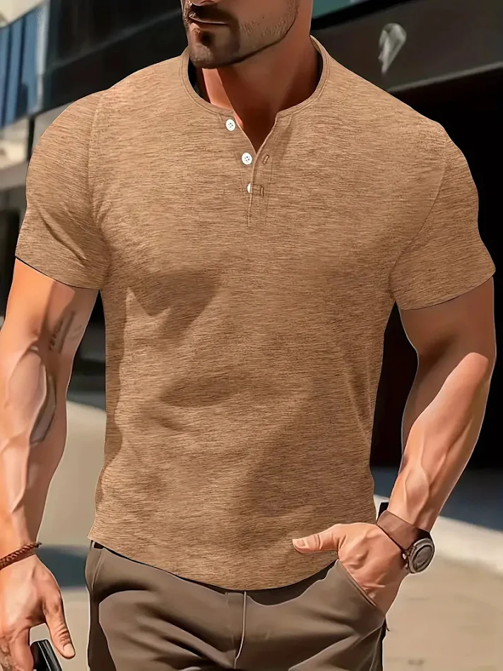 Camisa de manga corta casual de hombre, color liso, ideal para el día a día. Disfruta de comodidad y estilo sin complicaciones en tu tiempo libre.