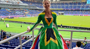 Kirsten Teasdale in her SA flag dress. 
