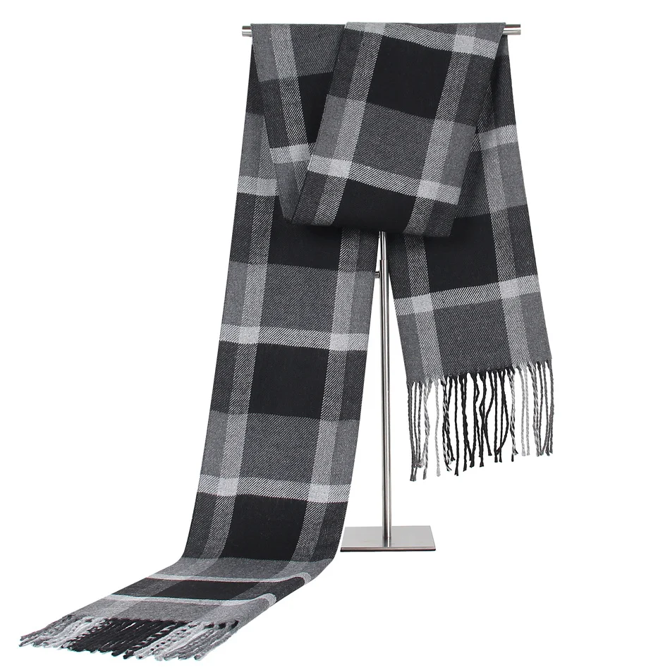 Bufanda casual de hombre a cuadros de cachemira artificial, suave y cálida. Ideal para un look moderno y elegante en invierno.