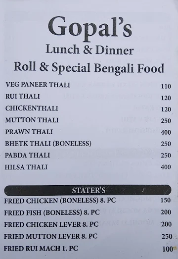 Gopal's Kathi Rolls & Caterer's menu 