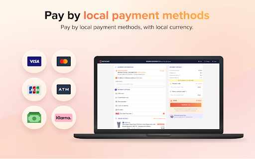 Pay by payment methods, currency. 