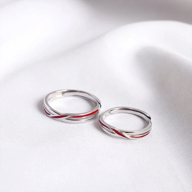Anéis de casal Red Line, simples e luxuosos para estudantes, perfeitos para relacionamentos à distância, leves e elegantes.