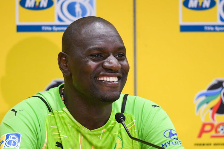 Mamelodi Sundowns goalkeeper Denis Onyango is all smiles after inspiring his side to beat Cape Town City in the MTN8 final at the Moses Mabhida Stadium on October 30, 2021 in Durban, South Africa.