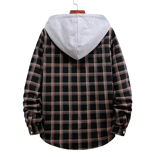 Title 5, Mens Couple Hooded Plaid Long Sleeve Shirt, a ...