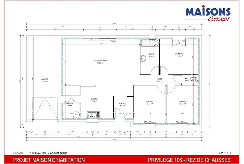  Vente Terrain + Maison - Terrain : 500m² - Maison : 72m² à Mouilleron-le-Captif (85000) 