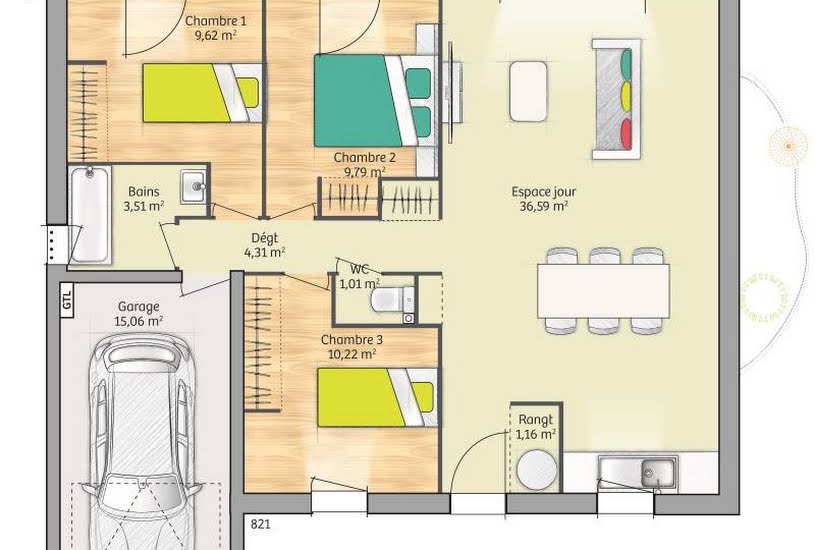  Vente Terrain + Maison - Terrain : 1 000m² - Maison : 76m² à Gasny (27620) 