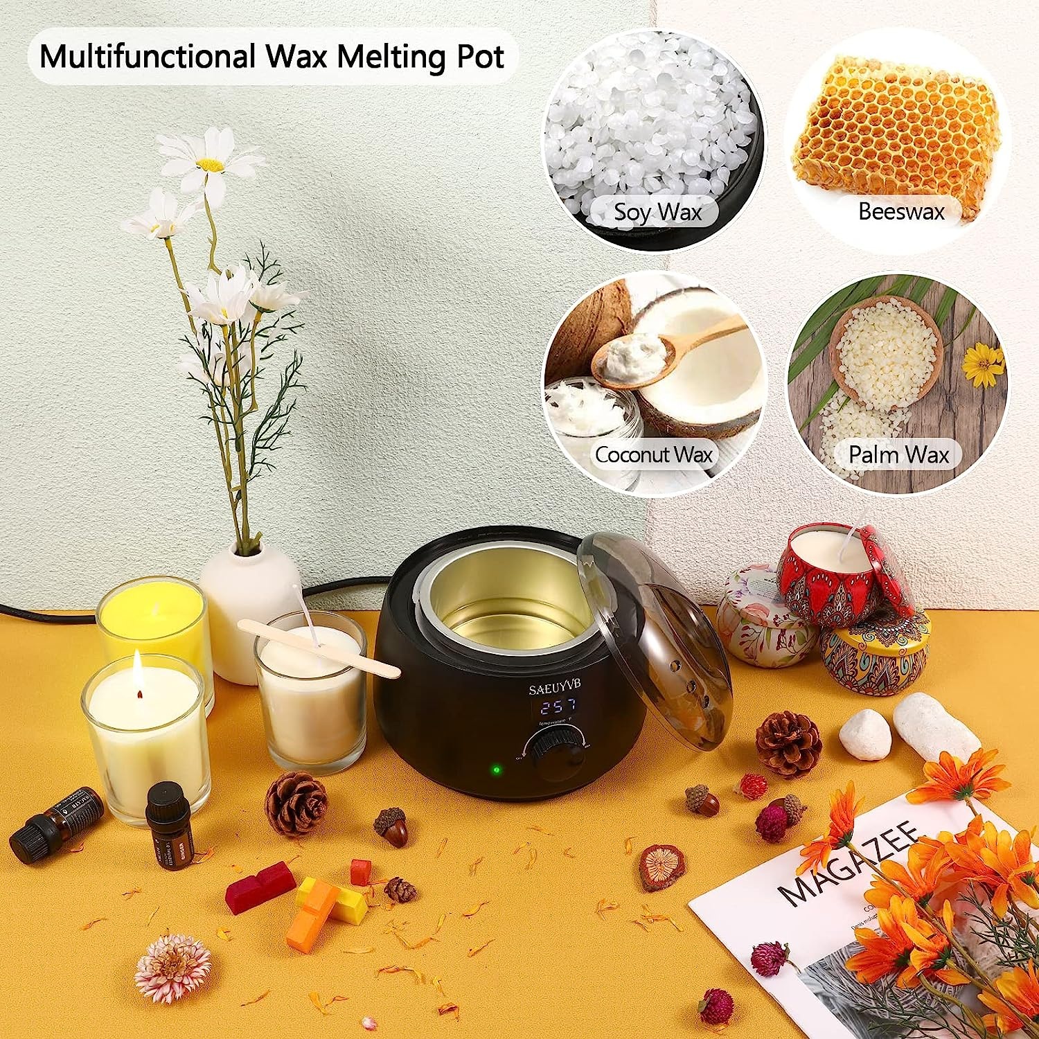 SAEUYVB Candle Making Kit with Wax Melter, Thermometer, Pouring Pot and  Supplies for Beginners