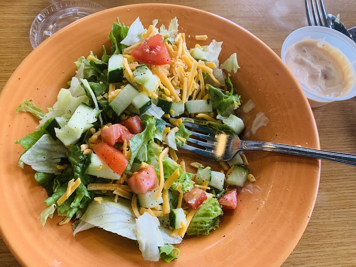 House Salad with 1,000 Island (I had already eaten part of it)