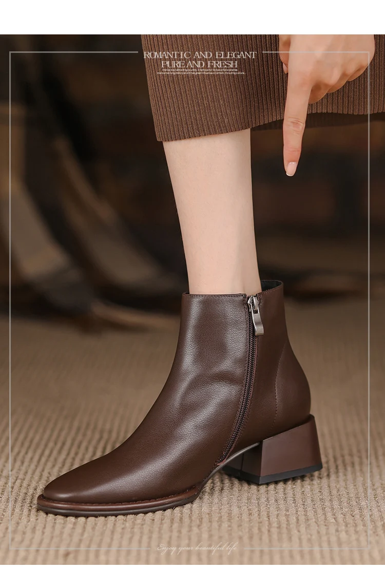 Title 5, Botas femininas de couro bovino macio, outono e...
