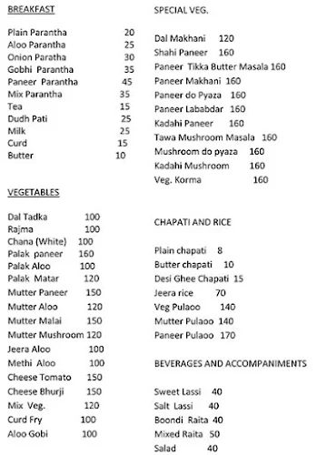 Pb 13 Dhaba menu 