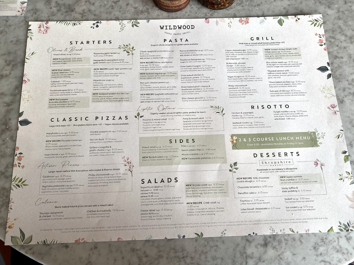 Wildwood gluten-free menu