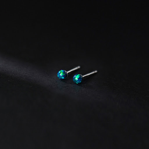 Title 6, S925 Silver Round Synthetic Opal Stud Earrings....